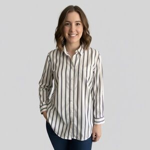 Lands' End Navy and White Striped Button-Down Shirt